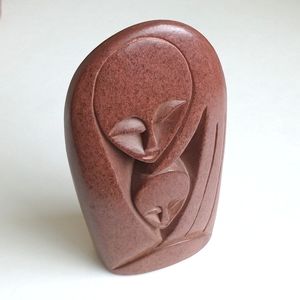 Antique Beautiful Mother and Child Stone Sculpture